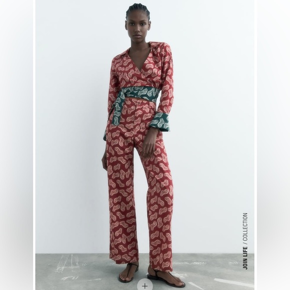 NEW Zara 100% cotton set pants + blouse top - Picture 1 of 10
